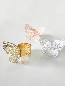 10/30pcs Rose & Butterfly Laser Cut Paper Napkin Rings, Elegant & Beautiful, Suitable For Dinner Dates, Weddings, Parties, Banquets, Tablescapes, And Restaurant Celebrations - A - View 6