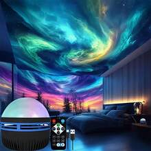 1 pieza Proyector de galaxia con efecto de luces del norte, luz ambiental LED, brillo ajustable y multicolor, alimentado por USB, iluminación envolvente, decoración para habitación/sala de juegos, regalo de cumpleaños/aniversario - Multicolor - Ver 10
