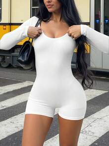 Bộ áo liền quần nữ AiTyi, kiểu dáng vừa vặn, tối giản, cổ chữ U, tôn dáng, thời trang, gợi cảm, đa năng, thích hợp cho hoạt động ngoài trời, thể thao, lễ tốt nghiệp, tựu trường, lễ Phục sinh, mùa đông, chất liệu dệt kim, tay dài, thanh lịch, màu trắng mùa xuân. - trắng - Xem 3