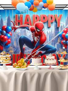 Marvel 75*95厘米生日派对装饰背景布，生日摄影横幅，涤纶纤维派对背景，复仇者联盟纸盘装饰，超级英雄桌布和餐具生日派对用品 - 多色 - 查看 8
