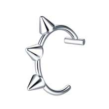 3件套夹式鼻环套装，不锈钢唇环饰品，朋克风假穿孔配件 - 3款銀色唇環 - 查看 5