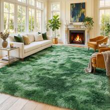 Soft Shaggy Area Rug For Living Room, Thick Fuzzy Rug For Bedroom, Modern Spring Decor Aesthetic, Upgrade Non-Slip Fluffy Carpet, Ideal Gift For Mother's Day Housewarming, Easter, Dry Clean Only, With 4 Carpet Stickers, Tie-Dye Dark Green - 紮染深綠 - 查看 6
