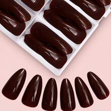 120pcs Red Almond-Shaped Medium Length High Heel Fake Nails With Pre-Applied Tips| ABS Material, Glossy Finish, Suitable For Women And - 120 chiếc đinh tán hình quả hạnh màu đỏ rượu vang - Xem 4