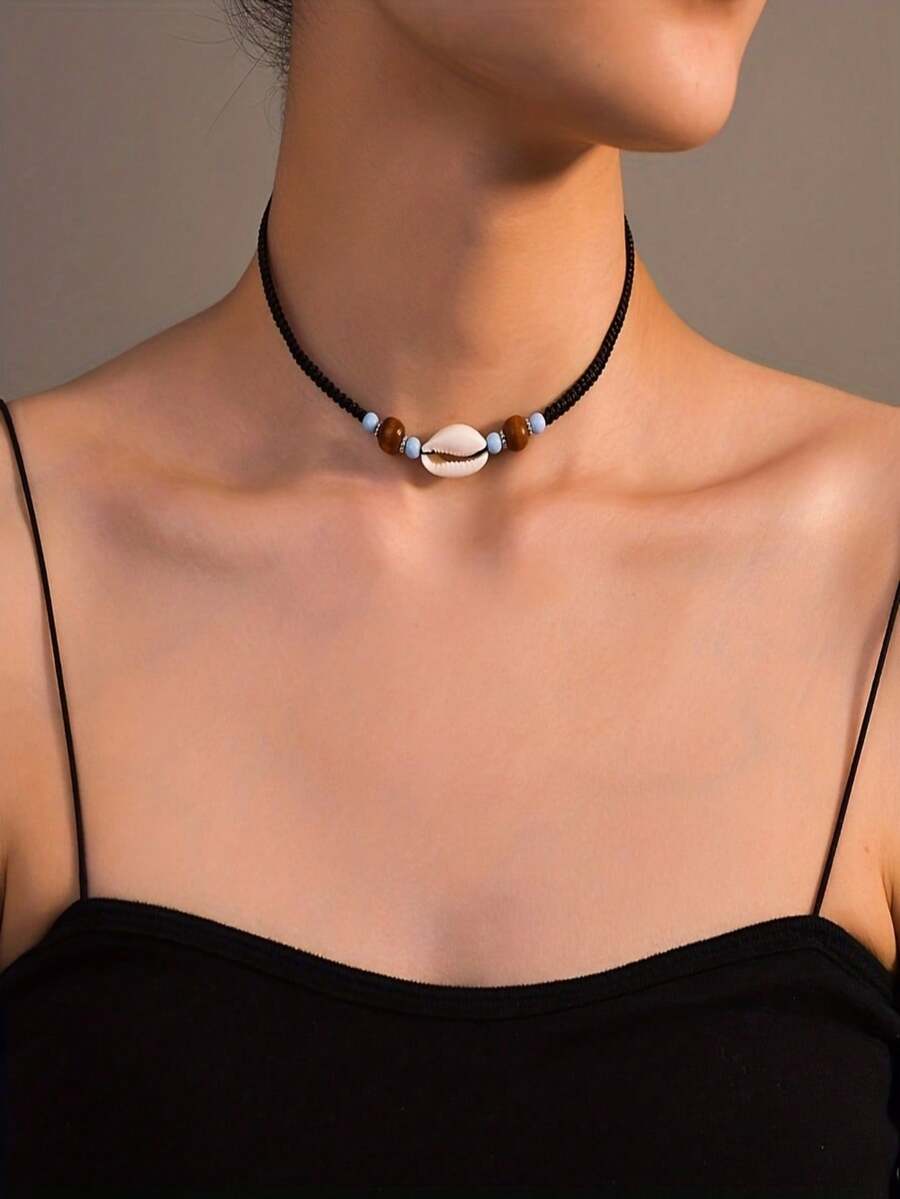 1 pieza Collar ajustable con cuentas y conchas marinas estilo bohemio, regalo perfecto para vacaciones, adecuado para playa, vacaciones, fiestas y uso diario - Multicolor - Ver 1