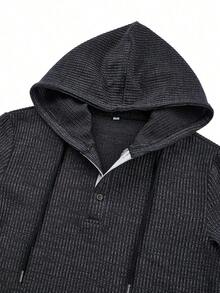 Men's Textured Dual-Tone Ribbed Splice Contrast Color Outdoor Sports Casual Hoodie, For Fall, Long Sleeve Top - Grey - View 5
