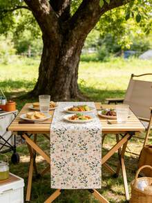 1pc Ditsy Floral Outdoor Table Runner, Rustic Style Rectangular Table Runner, Foldable Camping Table Decor Cloth, Washable, Suitable For Coffee Table, Sideboard, Cabinet, Tabletop Decor, Daily Home Decoration, Applicable For Country House Dinner, Picnic, Party, Camping Decoration, All Seasons, Spring/Summer - Green Rose - View 5