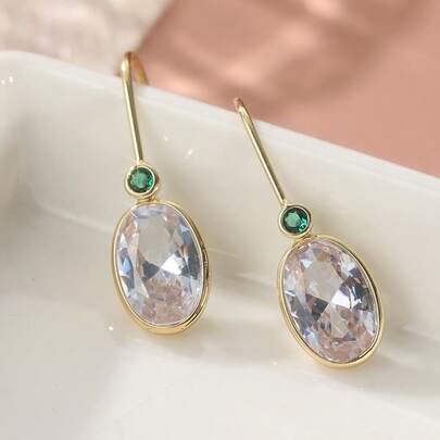 Vintage Gold Earrings, Inlaid With White And Green Synthetic Cubic Zirconia, Suitable For Daily And Occasions, Exquisite Surprise Gift For Women