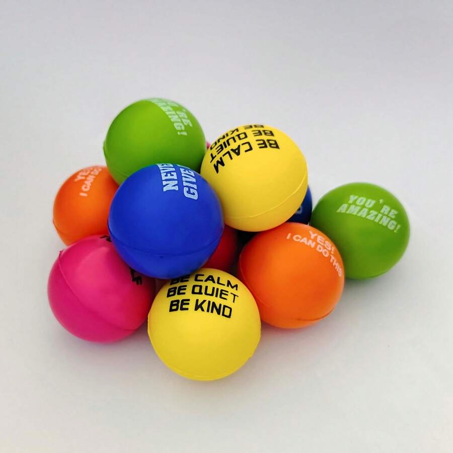 Chifte 4cm 6pcs/Set Inspirational Phrase Printed Hand Grip Strengthener Balls, Assorted Colors - Paket 6 - View 1