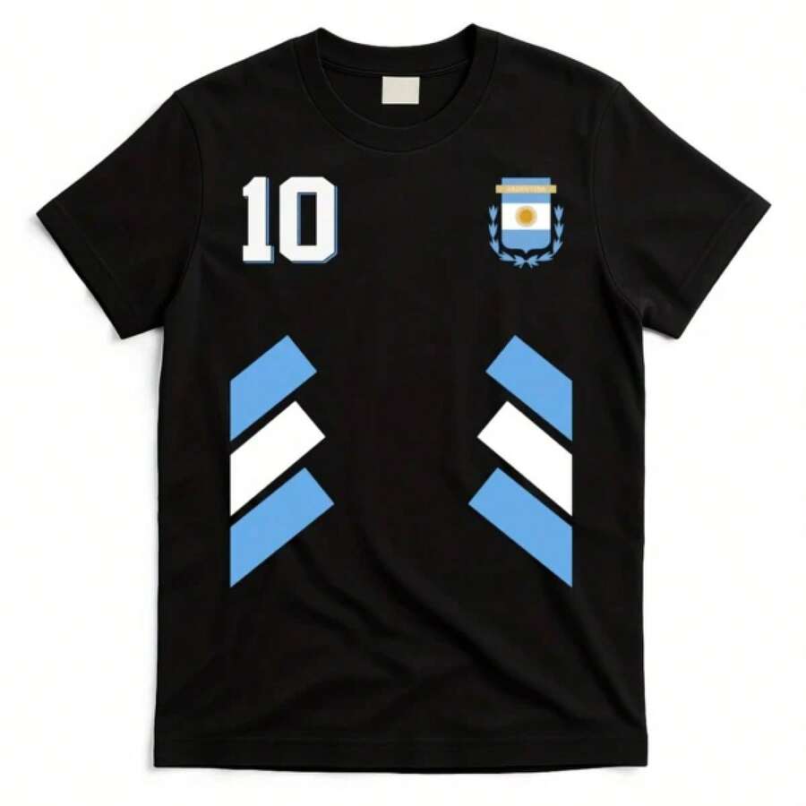 2026 World Cup Graphic Tees, Men's & Women's Argentina FootballJersey Number 10 - Retro Soccer Shirt WithArgentina Flag Design, Soccer Jersey, Teen Summer Clothes, Shirts For Adults & Kids, Family Matching Outfit, Comfort Fit CrewNeck T-Shirt For Training, Fan Apparel & Casual Wear (Machine Washable) - UnisexFor All-Season Use, Adult And Children's Sizes - 黑色22 - 查看 1