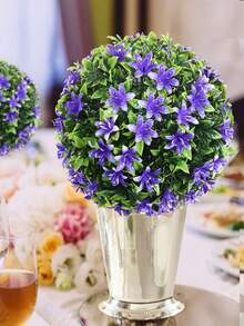 1pc Artificial Flower Ball, Rose Eucalyptus Grass Ball, PE Material, Outdoor Wedding Season Decor, Easy To Disassemble, Easy To Maintain, Party Events, Birthday Party Decorations, Home Decor, Outdoor Room Bedroom Wedding Kitchen Garden Decorations - Purple - View 10