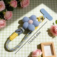 Hand-Woven Simple Short Wrist Strap With Sweet Floral Design, Convenient Detachable Wristband, Durable And Anti-Lost Phone Strap For Outdoor Use, "Pinch Flower" Decoration, Woven Keychain, Soft And Cute Stress-Relief Bag Accessory.Perfect Gift For Couples And Best Friends On Halloween And Valentine's Day - 綠色 - 查看 7