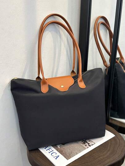 1 chiếc túi tote tối giản bằng polyester, dung tích lớn, quai xách đôi, phù hợp cho sử dụng hàng ngày, đi chơi, đi làm, mua sắm, đi học.