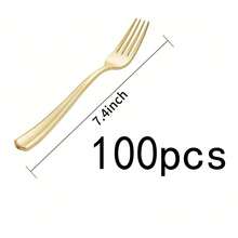 100/50/20/30件套豪华金色餐具套装，不锈钢材质，包含6件刀、叉、沙拉叉、勺、甜点勺，可重复使用，镜面抛光，适用于家庭、厨房、餐厅、酒店、派对、婚礼、乔迁、节日庆典等场合，厨房用具、餐具、厨房配件，精美礼品，日常餐具套装 - 金色 - 查看 11