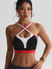 Sujetador deportivo de punto con tirantes ajustables y desmontables, y espalda de tipo racer, de unicolor para mujeres - Multicolor - Ver 5