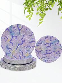 10pcs/20pcs/30pcs Purple Rainbow Geometric Pattern Paper Plates Set, 9-Inch And 7-Inch Asymmetrical Cracked Design Paper Plates, Suitable For Birthday Party, Disco, Bachelorette Party, K-Pop Theme Party, Other Party Tableware Decor, Unisex - Multicolor - View 1
