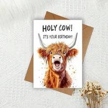 1 buc/2 buc felicitare de ziua de naștere/Crăciun cu o vacă Highland amuzantă - Design umoristic "Sfinte Vacă!", cadou pentru iubitorii de animale de fermă, prieteni și familie - Hârtie de carton de înaltă calitate cu textură confortabilă, cadouri de Crăciun - Seturi - Vizualizare 7