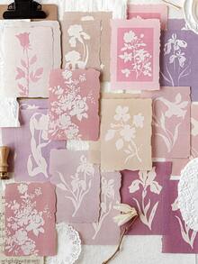 20 pièces Papier mémo asymétrique vintage avec fleurs fraîches, matériaux de décoration d'arrière-plan pour scrapbooking et journal DIY pour les amateurs d'artisanat - Rectangle - Voir 17