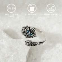 1枚S925银蝴蝶可调节戒指，女士款 - 銀色 - 查看 7