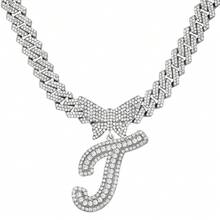 14mm Cuban Link Crystal Butterfly Letter Name Pendant Necklace, Sparkling Paved Rhinestone Cursive Letter Hip Hop Jewelry, New Arrival - Necklace - View 17