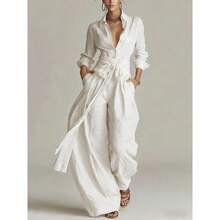 2026 Spring New Women's Fashion Elegant Solid Color Collar Top And Casual High-Waist Long Pants Two-Piece Set - 白色 - 查看 2