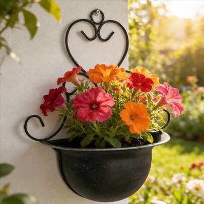 1 chậu hoa treo tường phong cách cổ điển mộc mạc - Chậu trồng cây trang trí bằng sắt, thích hợp cho lớp học/ban công/vườn và sân hiên, lý tưởng cho cây mọng nước và các loại cây nhỏ, trang trí hoa, bình hoa treo tường.
