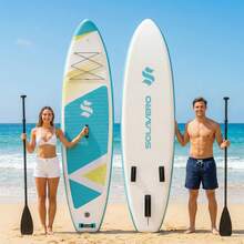Inflatable Stand Up Paddle Board With Accessories, Wide Stable SUP Yoga Board, Non-Slip Deck, Paddle, Pump, Leash & Carry Bag For Youth & Adults, Three Removable Fins Non-Slip Paddleboard For Adults Of All Skill Levels - Cadet Blue - View 3