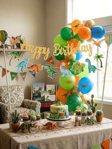 Watercolor Cartoon Dinosaur Birthday Decorations Ribbons, Gold Glitter "Happy Birthday" Banner With Tyrannosaurus Rex And Triceratops, Jurassic Theme Kids Boys Girls Baby Shower Party Decor - Dinosaur Theme - View 7
