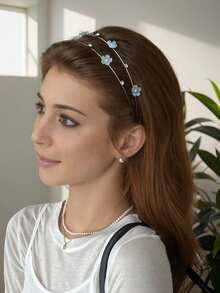 1件装女士双层樱花水钻合金发箍，精致优雅少女风，适合户外、活动和派对佩戴，秋季、旅行、美发工具、发饰、美妆配件、礼物、旅行、女士礼物、发饰、圣诞礼物、圣诞袜填充物、女士圣诞袜填充物、发箍发饰 - 彩色 - 查看 5