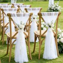 16pcs/Set Romantic Wedding Chair Sash Bow Decor, 20*275cm/7.8*108in Long Chiffon Ribbons For Wedding Aisle, Ceremony, Reception, Church, Party, Outdoor Decoration - White - View 3