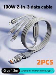 Durcord 3-In-1 100W (Max) Fast Charging Cable, USB A/Type C To Lightning, Nylon Braided Charging Cord, Compatible With Smartphones/Android/Type-C And Micro USB Devices, Power Bank, Charger, Universal Charger - Multicolor - View 16