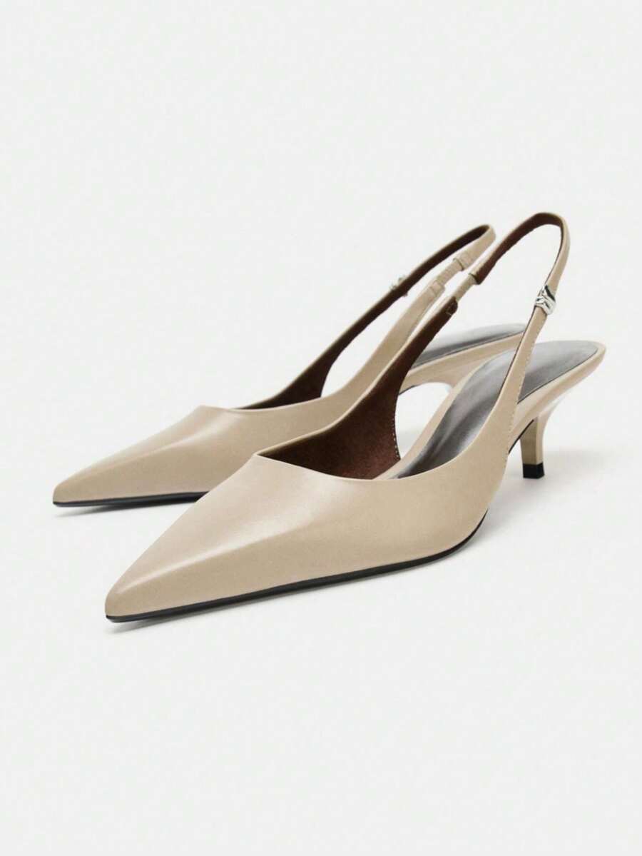 2026 Nuevos Zuecos de Tacón Alto de Punta Afilada Gris-Marrón para Mujer de Primavera/Verano - Albaricoque - Ver 1