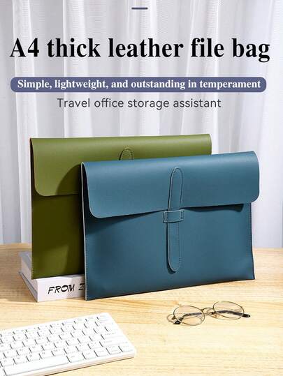 حقيبة وثائق جلدية سميكة بحجم A4، ملف A4، حقيبة وثائق تجارية، لوازم مدرسية ومكتبية، حقيبة تخزين للعودة إلى المدرسة، حقيبة تخزين للعقود/الفواتير، لوازم دراسية