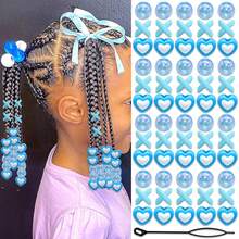 60pcs Colorful Cute Plastic Hair Beads Decorative Braids Accessories DIY Set, High Quality Soft Rubber, Noiseless, Painless, Lightweight, Suitable For Girl And Girls To Create Fashionable Hairstyles, Girls Hair Accessories - Multicolor - View 14