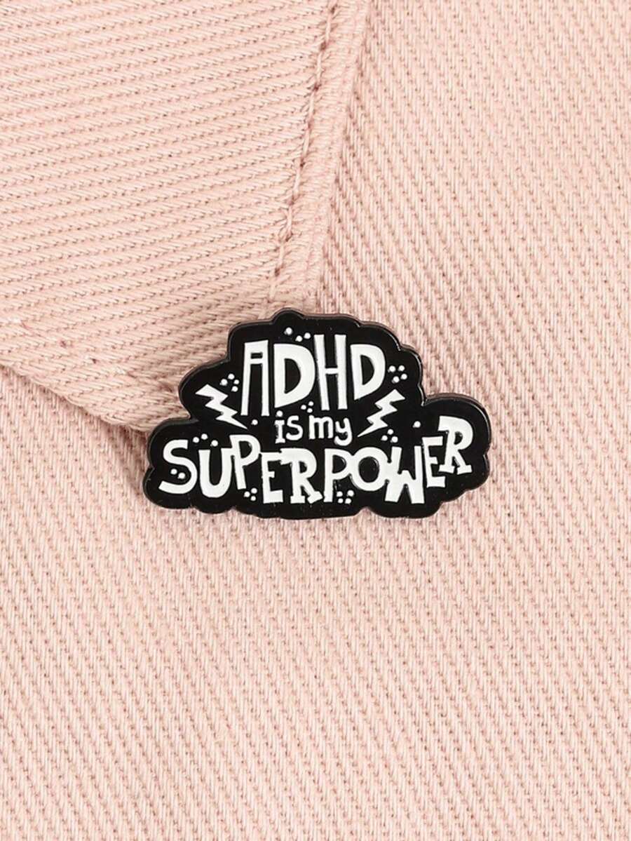 1枚“多动症是我的超能力”珐琅徽章，注意力缺陷胸针，自闭症心理健康意识徽章，珠宝配饰礼品 - 黑與白 - 查看 1