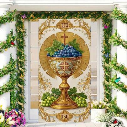 2D Flat Banner, 1pc Christ Christmas Party Banner - Polyester Fiber Cross Design, Does Not Require Electricity For Religious Activities, Weddings, Communion First-Time Decoration, Religious Event Decoration, Elegant Fonts, Durable Decoration, 2D Flat