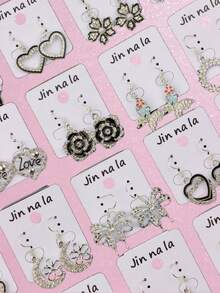 5/8/10Pairs/Lot Elegant Gorgeous Exquisite Romantic Women Men Earrings With Rhinestones Tassels Hanging Pendants Artificial Pearls Flower Heart-Shaped Butterflies Water Droplets Geometric Styles Valentines' Datings Engagements Proposals Gifts Daily Wearing Jewelry Accessories - Rhinestone Droplet Earrings - View 4