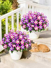 1pc/3pcs Artificial Dwarf Poinsettia Potted Plant, Fade-Resistant, UV-Resistant, Realistic Appearance, Suitable For Outdoor Planters, Front Doors, Gardens, Patios, Balconies, Home Decor, And Outdoor Garden Decoration - Red Lotus - View 4