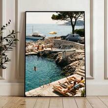 1pc Framed/Unframed Summer Coastal Ocean Luxury Canvas Poster Mediterranean Travel Landscape Old Money Aesthetic Wall Art Print Vintage Beach House Decor Painting For Drom,Living Room,Bedroom,Modern Home Decoration - Poster - View 2