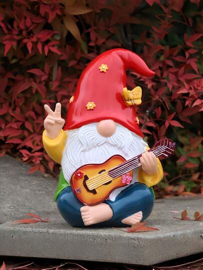 Tượng người lùn phong cách Hippie, tượng người lùn ngộ nghĩnh cầm đàn guitar, đồ trang trí sân vườn bằng nhựa ngoài trời, món quà độc đáo cho nhà cửa, sân vườn, hiên nhà và ban công, hoàn hảo cho những người đam mê làm vườn và là món quà tuyệt vời cho bạn bè và gia đình.