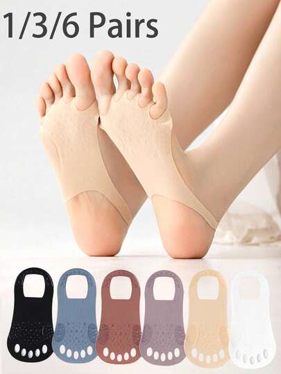 1/3/6 pares de calcetines de mujer aleatorios en blanco y negro, con fondo antideslizante de silicona, suaves y elásticos, calcetines de seda de hielo, adecuados para usar con tacones altos en verano