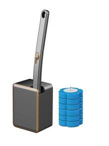 1 set Nouveau système de nettoyage de toilette de salle de bain, kit de nettoyage de toilette avec tête de brosse jetable remplaçable, élégant gris canon avec bordure dorée, livré avec 3 têtes de brosse interchangeables, support de rangement intégré, brosse de toilette sans contact, accessoire de décoration de salle de bain, idéal pour nettoyer les toilettes, le lavabo, la baignoire, excellent cadeau de pendaison de crémaillère ou de fête pour la famille et les amis - Multicolore - Voir 12