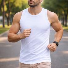 Men's American Ribbed Cotton Tank Top For Gym - 3 Trắng - Xem 2