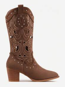 Soft Suede Cowboy Boots - Women's Casual Autumn/Fall Boots - Brown - View 3