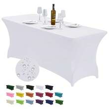1/2/4/6PCS Spandex Tablecloth, Stretchable Fitted Rectangular Table Cover, Universal Stretch Patio Table Cloth For Wedding, Banquet, Party And Events - White - View 10