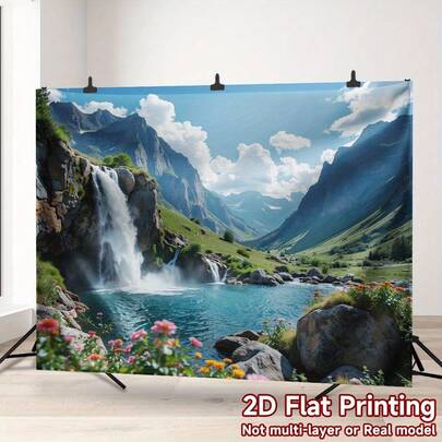 1 Tấm vải phông nền tiệc chủ đề hồ nước cổ điển cỡ lớn - Vải polyester bền chắc với hình ảnh núi xanh, rừng cây và hồ nước, nước hồ xanh - Trang trí gian chụp ảnh trong nhà/ngoài trời, treo tường nhà ven hồ, phông nền tiệc tùng chủ đề thiên nhiên.
