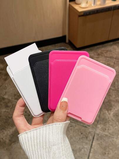 4 colores disponibles, soporte para tarjetas de teléfono portátil y ligero de resina ABS, unicolor inspirados en la dopamina: blanco, negro, rojo rosa, rosa, diseño de esquinas redondeadas rectangulares, fácil extracción de tarjetas, antideslizante y limpiable, sostiene 1 tarjeta, adecuado para el Día de San Valentín/cumpleaños, uso diario de los viajeros, bolsa minimalista de varios colores para tarjetas de teléfono, adhesivo fuerte y portátil