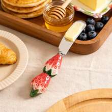 草莓陶瓷柄不锈钢黄油刀，可爱水果造型，适用于涂抹黄油、果酱、奶油奶酪等，家用厨房必备 - 查看 3