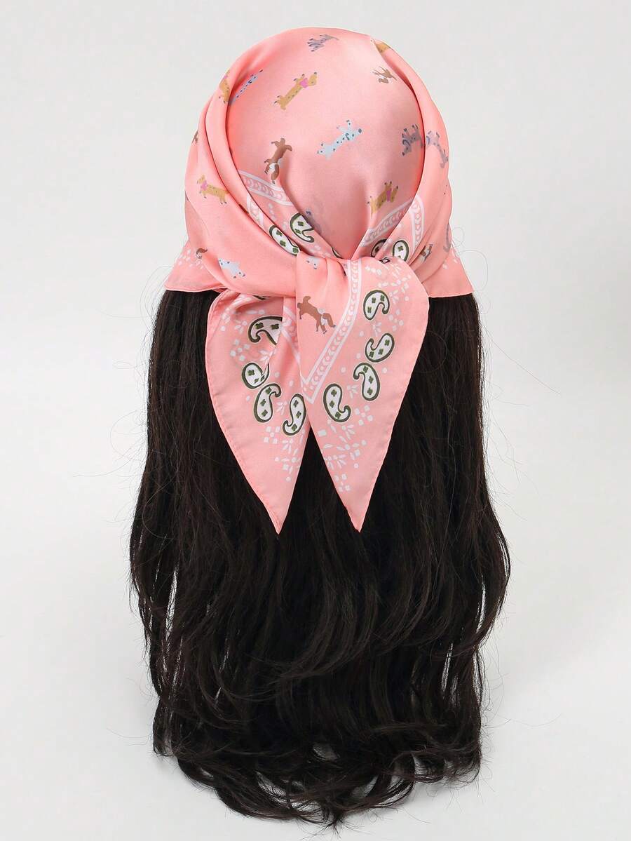 1 chiếc khăn bandana với họa tiết động vật hoạt hình tối giản, khăn quàng cổ dành cho nữ. - Nhiều màu - Xem 1