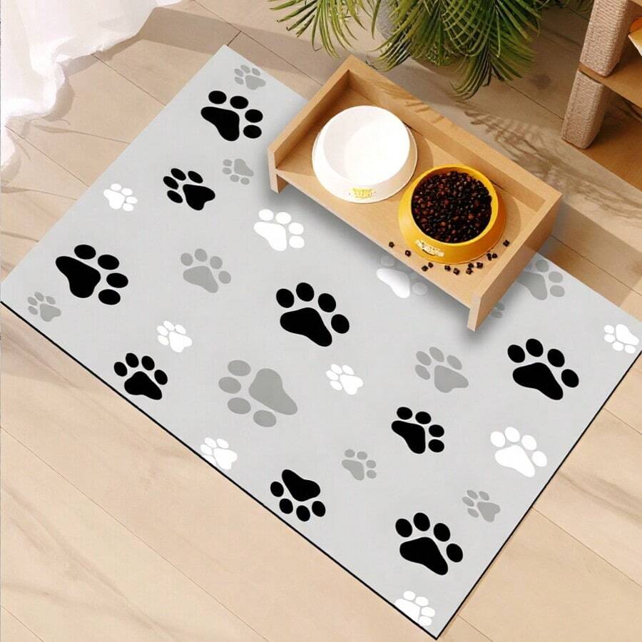 1pc, Pet Paw Print Water-Absorbing Feeding Mat, Highly Absorbent And Quickly Drying Cat And Dog Bowl Mat, Easy-To-Clean Pet Blanket/Cage Mat, Suitable For All Seasons.
