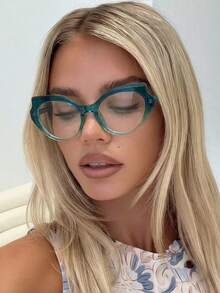 1 par de gafas de ojo de gato asimétricas de plástico y metal con bisagras resistentes y efecto ombre, de estilo casual, de moda retro y personalizado, con estilo callejero Y2K elegante, adecuadas para volver al colegio, citas, vacaciones y uso cómodo - Multicolor - Ver 2